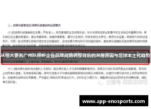 从恒大更名广州队探析企业品牌战略调整背后的深层原因与足球本土化趋势